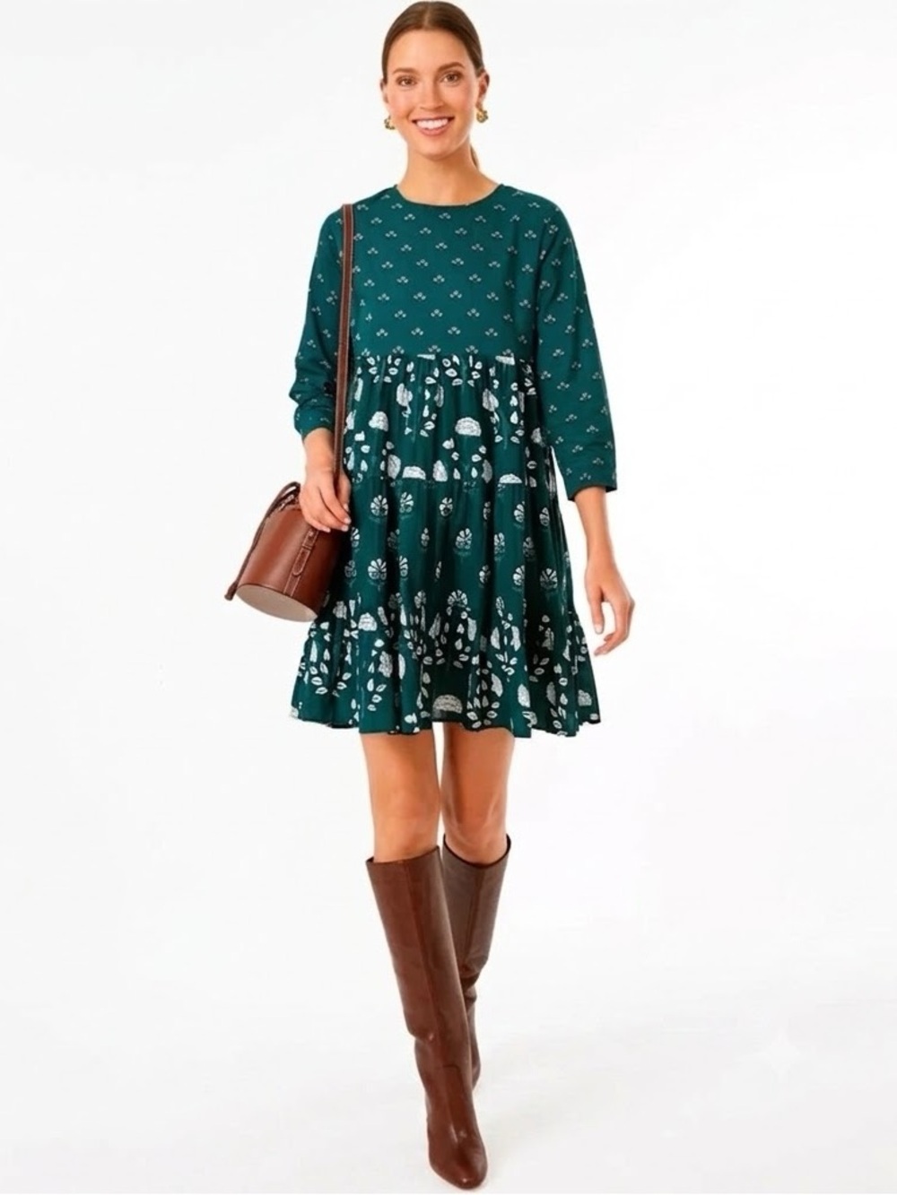 Tuckernuck Ro's Garden Teal Rene Tiered Mini Dress Green Floral XS Preppy